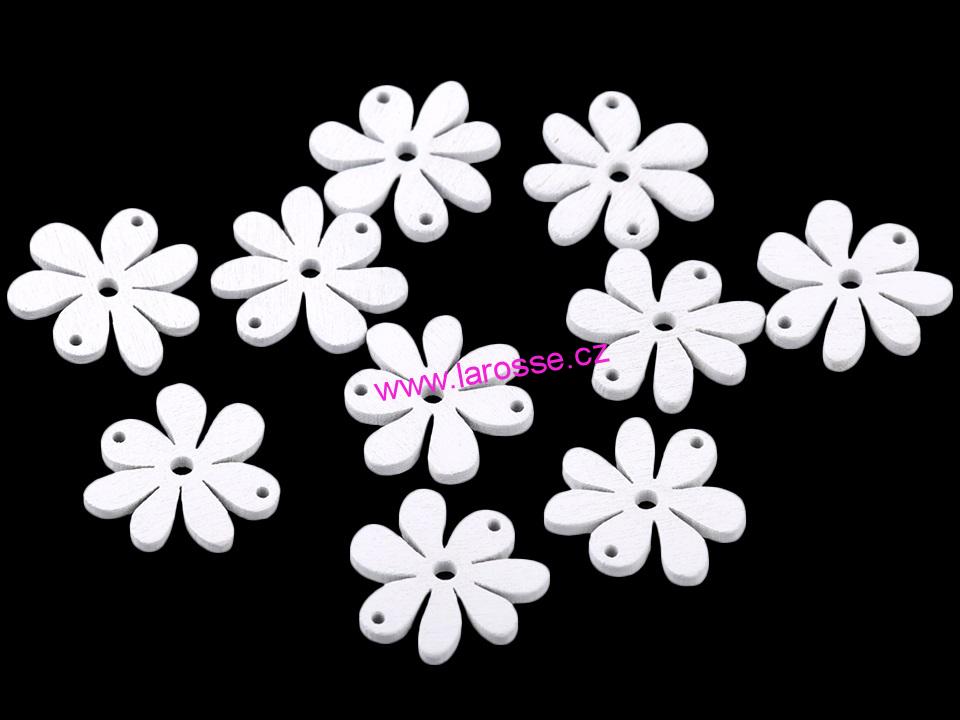 Dřevěný květ 20 x 25 mm - bílý