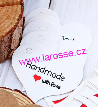 Visačka - srdce - bílé - Handmade with love