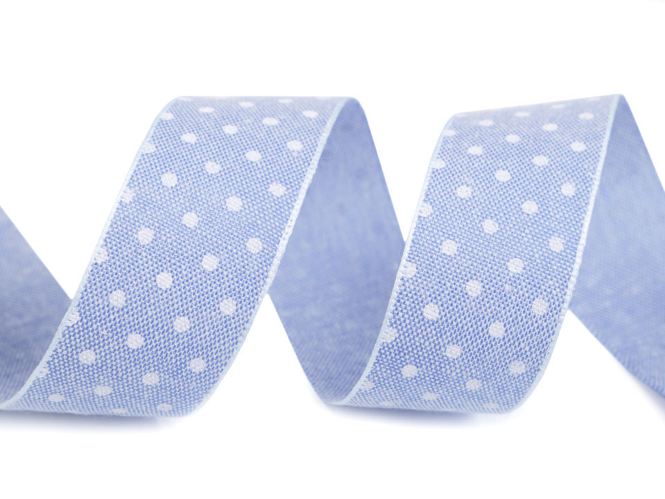 Bavlněná stuha s puntíky - jemná modrá