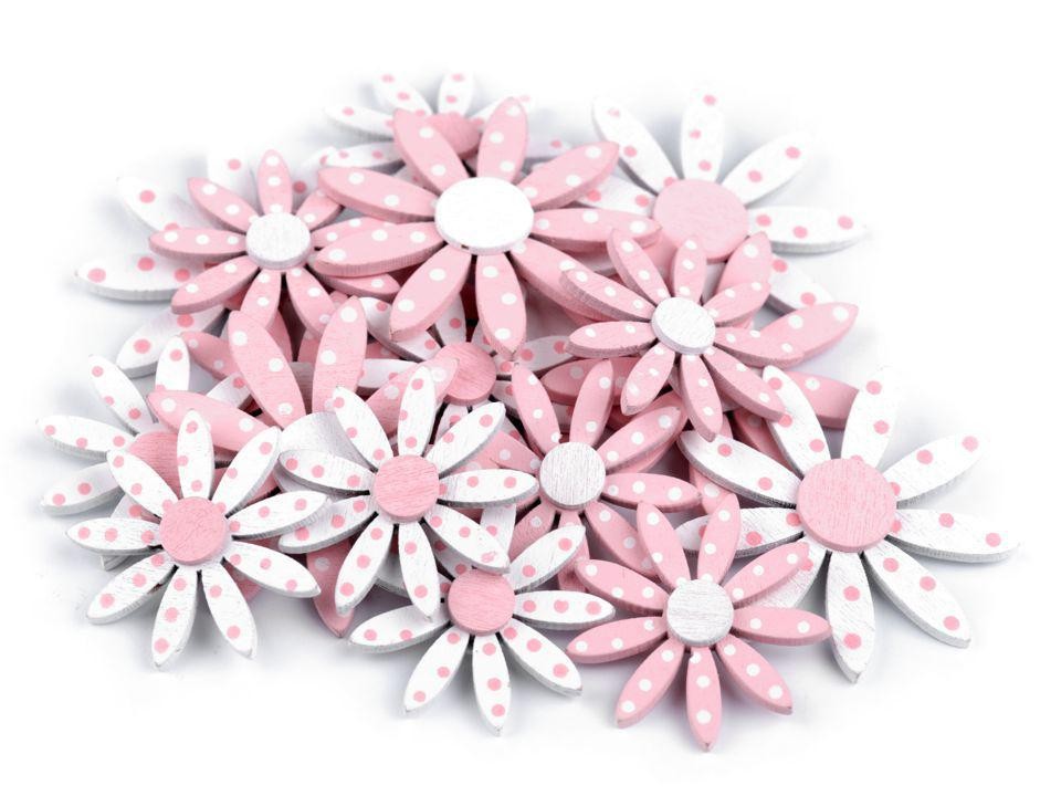 Samolepící květ s puntíky - růžové a bílé