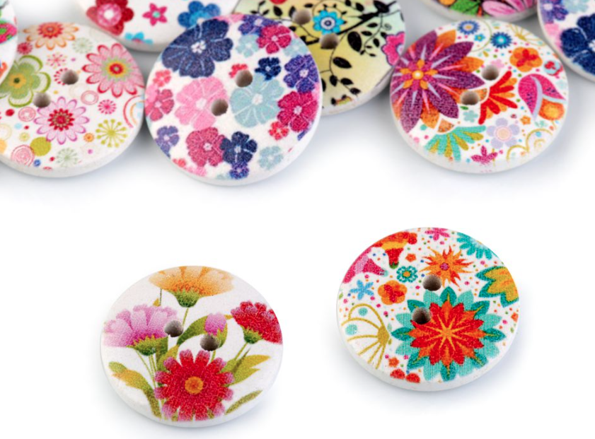 Dřevěný knoflík 23 mm - mix květy