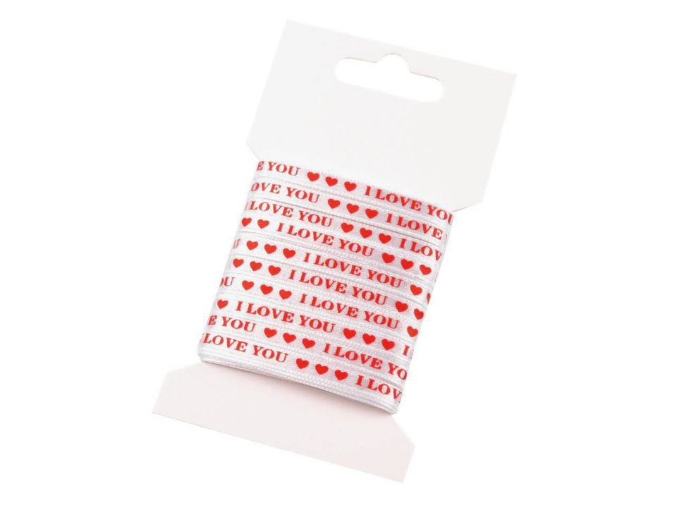 Stuha I love you - 5 mm - bílá